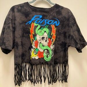 Poison Band T-Shirt WOMEN'S S Short Sleeve Crew Neck Tie Dye Graphic FRINGE